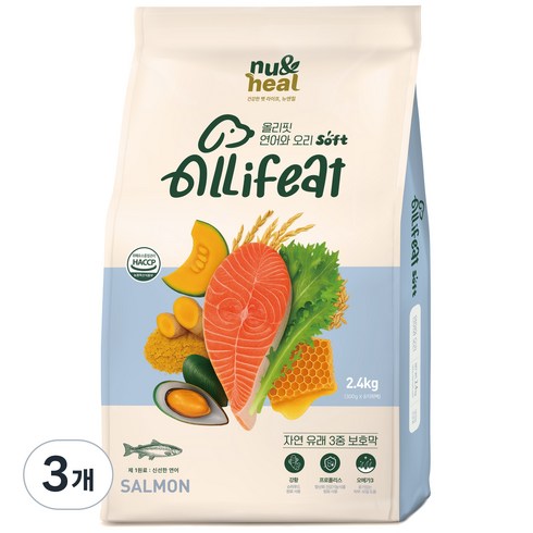 뉴앤힐 올리핏 강아지 전연령 소프트사료, 3개, 2.4kg, 연어+오리