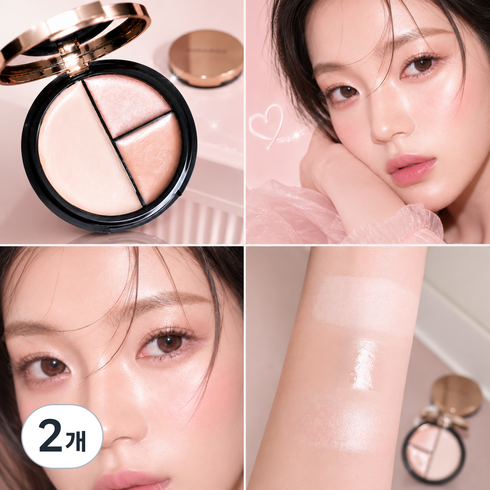 아젠티르 3색 멀티 광채 하이라이터 팔레트 물광 펄 페이스 메이크업 애교살 콧대 쇄골, 2개, 믹스 멀티 글로우