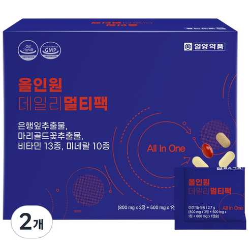 일양약품 올인원 데일리 멀티팩 종합영양제 비타민 미네랄 은행잎추출물 마리골드꽃추출물, 2개, 30회분