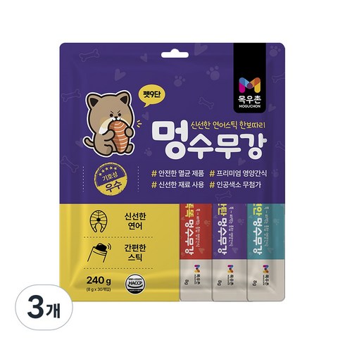 목우촌 펫9단 멍수무강 강아지 짜먹는 양갱 스틱, 3개, 240g, 연어