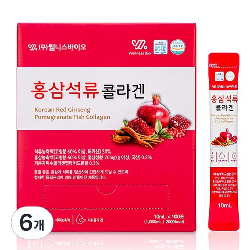 웰니스바이오 6년근 홍삼 석류 콜라겐 저분자 피쉬 스틱, 6개, 1kg