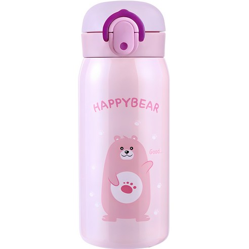 홈애니 해피베어 원터치 보온보냉병, 핑크, 350ml, 1개