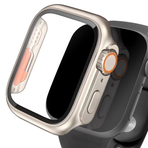 아이몰 애플워치 호환 울트라st 9H 강화유리 풀커버 프레임 케이스, 티타늄골드, 1개