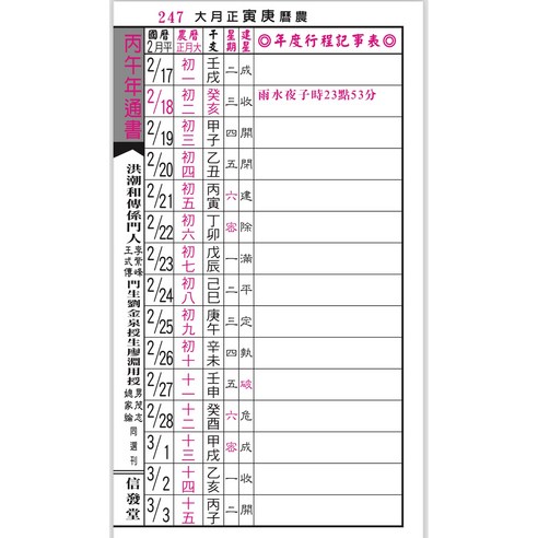 信發堂2026廖淵用通書便覽(大字版本) 雲林洪潮和擇日農民曆, 信發堂造