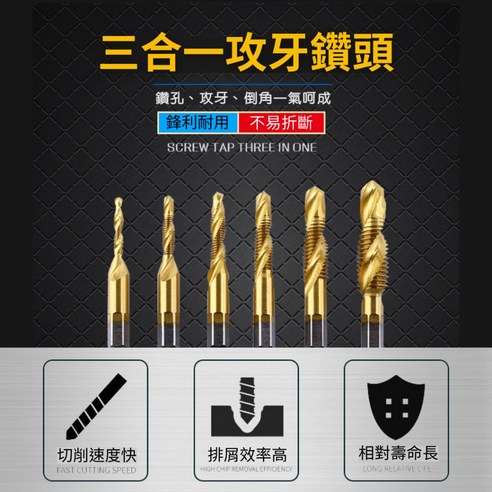 DAIEN 三合一攻牙鑽頭，鑽孔攻牙倒角一體成型，M35含鈷高速鋼材質