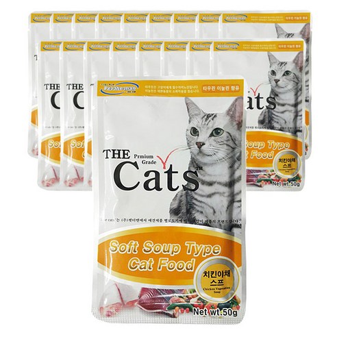 더캣츠 고양이 스프 파우치 간식, 혼합맛(치킨/야채 ), 50g, 18개