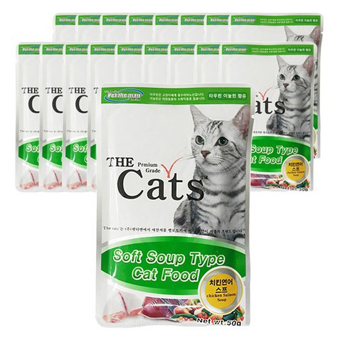 더캣츠 고양이 스프 파우치 간식, 혼합맛(치킨/연어), 50g, 18개