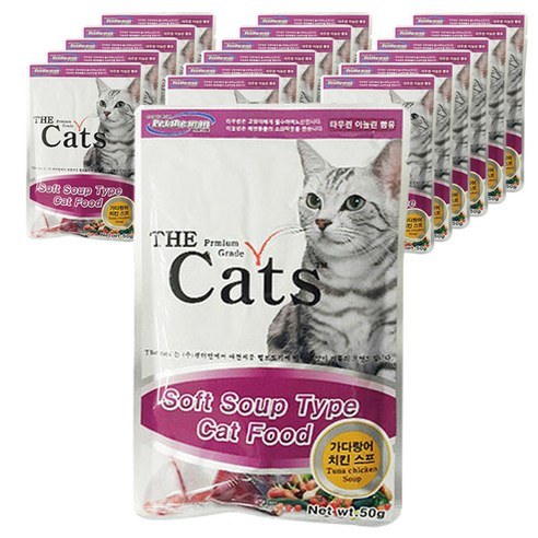 더캣츠 고양이 스프 파우치 간식, 혼합맛(가다랑어/치킨), 50g, 18개