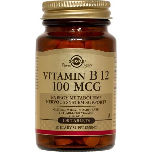 솔가 비타민 B12 100mcg 글루텐 프리 비건 무설탕 타블렛, 100정, 1개
