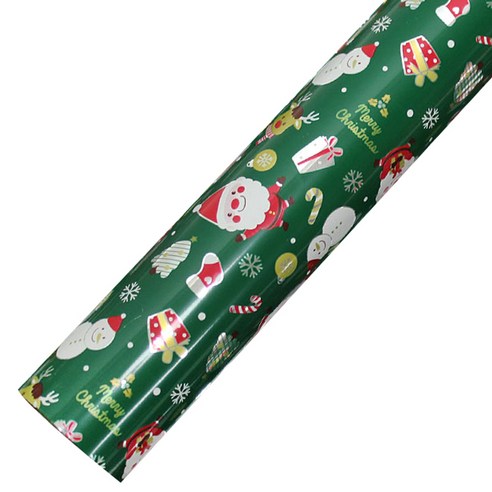 크리스마스 비닐 증착롤 포장지 53cm x 17m, 큐티산타 그린, 1개