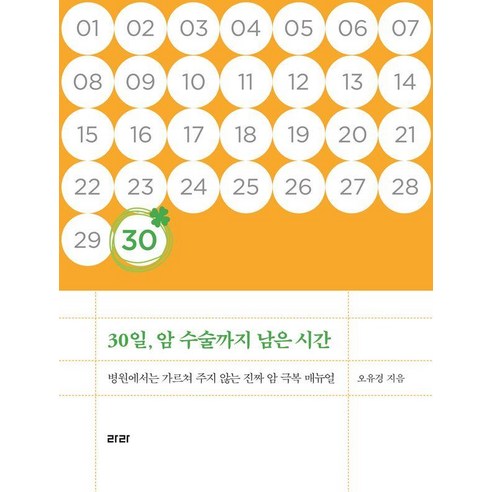 30일 암 수술까지 남은 시간:병원에서는 가르쳐 주지 않는 진짜 암 극복 매뉴얼, 30일, 암 수술까지 남은 시간, 오유경(저), 라라, 오유경
