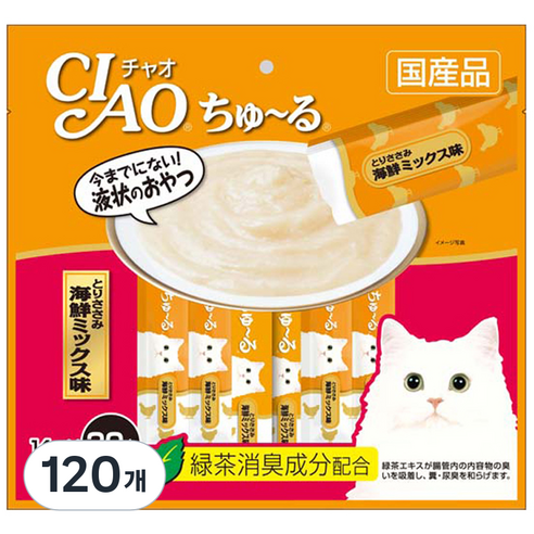 챠오츄르 고양이 짜먹는 간식, 혼합맛(닭가슴살/해산물), 14g, 120개