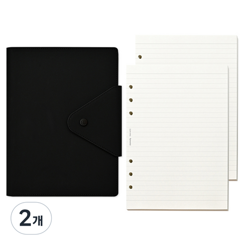 모모디 모먼트 프리미엄 데일리 7mm 라인 6공 다이어리, 블랙, 2개
