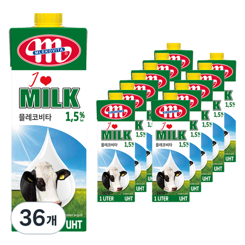믈레코비타 1.5% 저지방 멸균우유, 1L, 36개