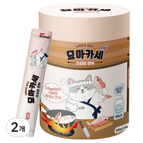 펫모닝 묘마카세 크리미 간식 15g x 60p, 2개, 900g, 연어맛