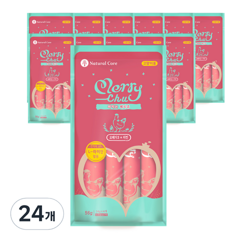네츄럴코어 고양이 메리츄 간식 4p, 오메가 3 앤 치킨, 56g, 24개