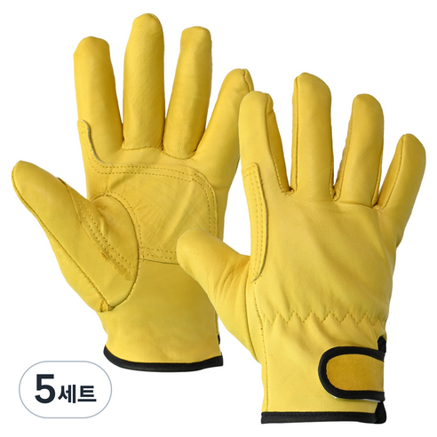 한우 용접 알곤 양피 이중덧댐 가죽장갑 양손착용 세트, 노란색, 5세트