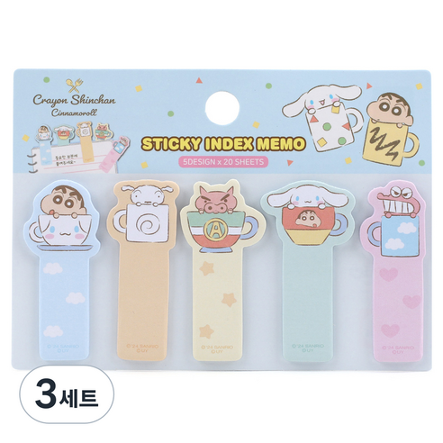 산리오 시나모롤 짱구는 못말려 인덱스 점착메모지 세트 컵디자인, 3세트