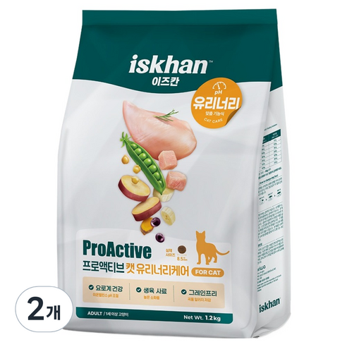 이즈칸 고양이 프로액티브 기능성 사료, 유리너리+결석, 1.2kg, 2개