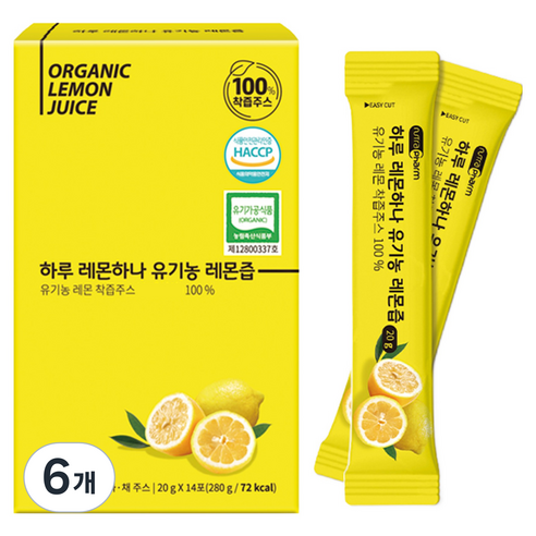 뉴트라팜 하루 레몬하나 유기농 레몬즙 100% 14p, 280g, 6개