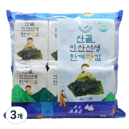 에코맘의산골이유식 인산선생 한끼맛김 12p, 김, 48g, 3개