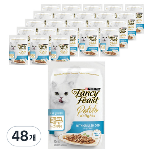 팬시피스트 전연령 고양이 쁘띠딜라이트 습식 주식 파우치, 대구, 50g, 48개
