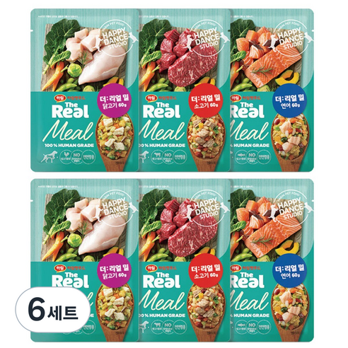 하림펫푸드 전연령 강아지 더리얼 밀 3종 화식사료 세트 냉동, 180g, 6세트, 닭고기,