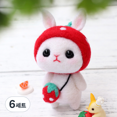 양모펠트 DIY 패키지, 6세트, 딸기토끼