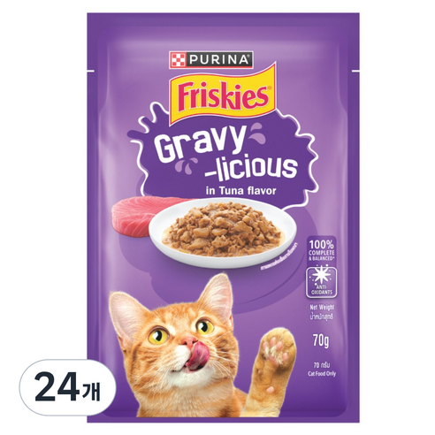 프리스키 고양이 퓨리나 그레이비 주식 습식 파우치 참치맛, 닭, 70g, 24개
