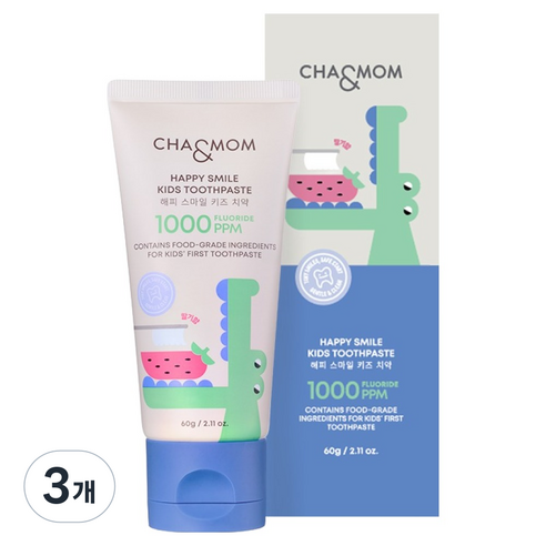 차앤맘 해피 스마일 키즈 치약 딸기향 60g, 3개