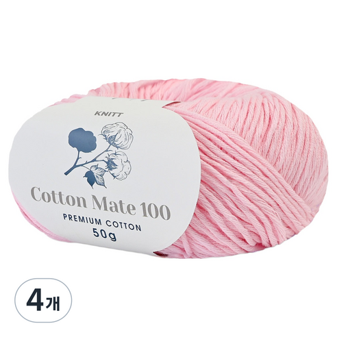 니뜨 코튼메이트 100 뜨개실 50g, 07 베이비핑크, 4개