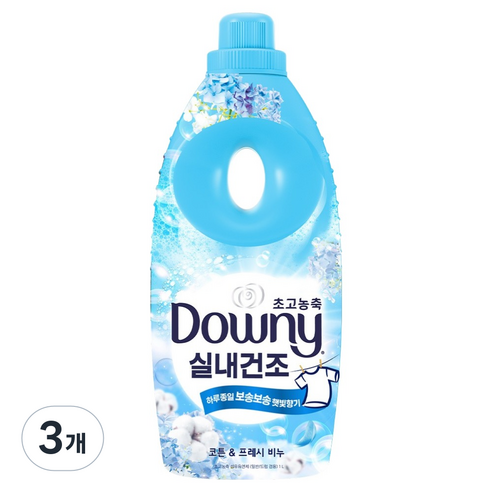 다우니 실내건조 초고농축 섬유유연제 코튼 & 프레시 비누, 1L, 3개