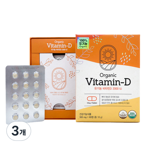 뉴트리랩스 유기농 비타민D 2000IU 18g, 60정, 3개