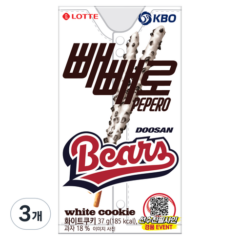 빼빼로 화이트쿠키 KBO 두산 베어스, 37g, 3개