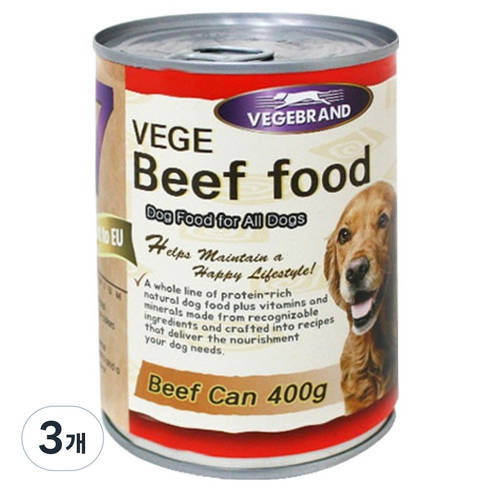 베게브랜드 강아지 통조림 대용량 캔, 소, 400g, 3개