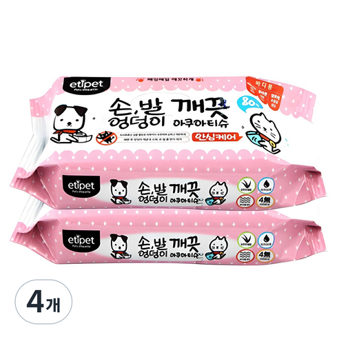 에티펫 반려동물 손발엉덩이 깨끗 아쿠아티슈, 80개입, 4개