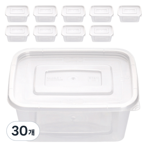 생활미소 사출 직사각 밀폐용기, 30개, 500ml