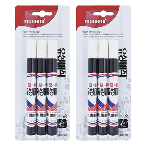 모나미 유성매직 3본, 흑색, 6개입