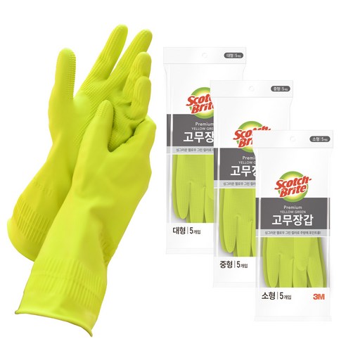스카치브라이트 고무장갑의 5개입 포장 상태, 가성비 강조