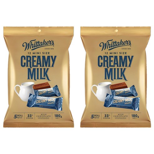 휘태커스 미니 슬랩 크리미 밀크 초콜릿, 180g, 2개
