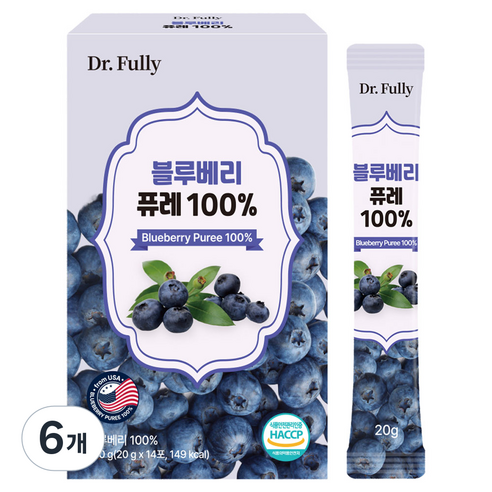 닥터풀리 블루베리 퓨레 100% 14p, 6개, 280g