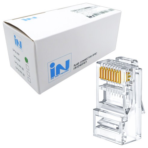 인네트워크 CAT.6 UTP 랜케이블 제작용 RJ45 8P8C 플러그 IN-8P8C6, 투명, 100개, 22.5mm
