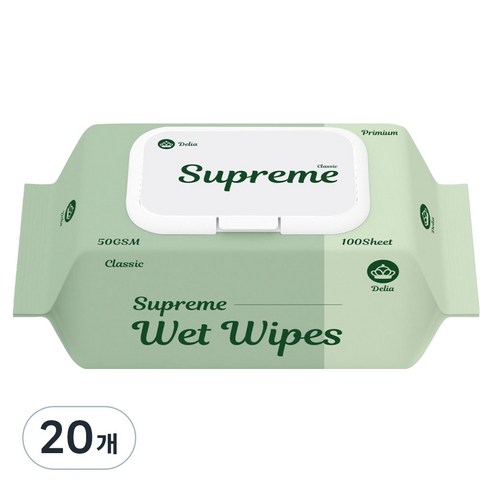 한스웰 델리아 슈프림 클래식 유아물티슈 캡형, 20개, 100매, 50g