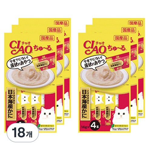 챠오츄르 고양이 짜먹는 간식, 혼합맛(닭가슴살/게), 56g, 18개