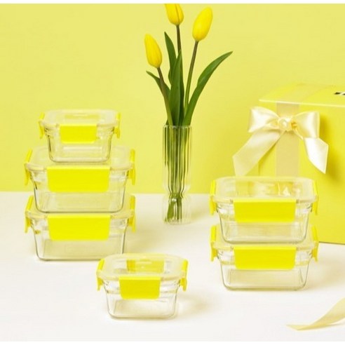 주방의 생기를 더하는 글라스락 퓨어 레몬 옐로우 밀폐용기 14종 세트