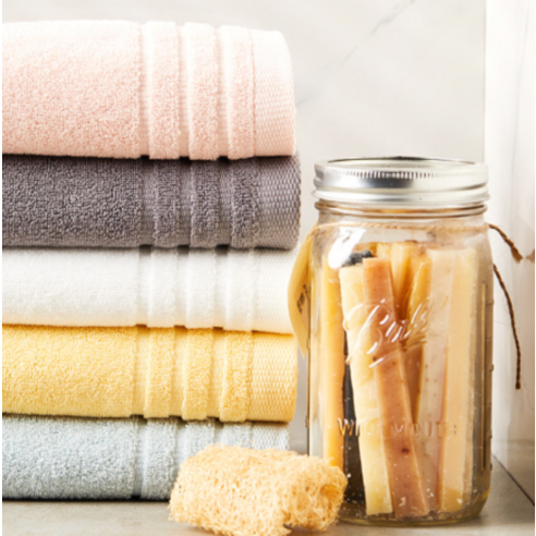 소프트터치 라인보더 호텔수건 150g 30수 면사, 그레이, 5개 후기 분석 - 실생활 욕실 배치 예시