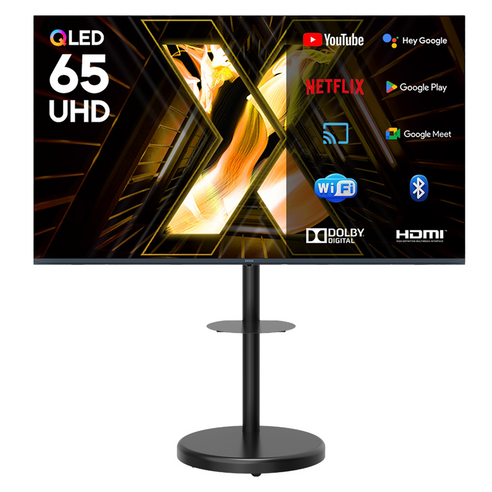 이노스 4K UHD QLED 퀀텀 스마트 Ai 구글 3.0 TV + FS-30 대형 무빙 TV 스탠드 블랙 세트, 165.1cm, X65 QLED, 이동형 스탠드, 방문설치