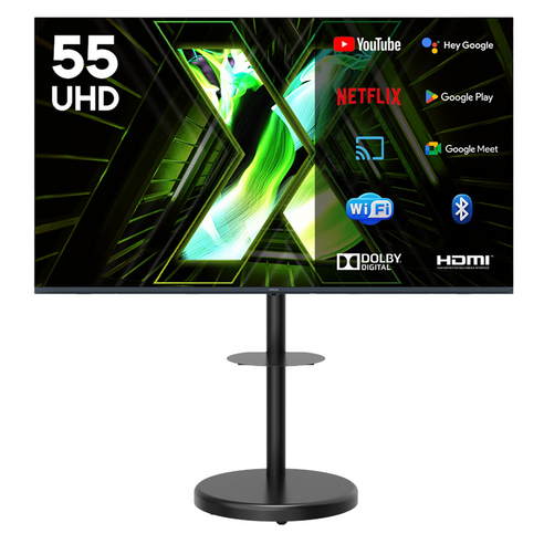 이노스 4K UHD LED 스마트 Ai 구글 3.0 TV + FS-30 대형 무빙 TV 스탠드 블랙 세트, 139.7cm, X55, 이동형 스탠드, 방문설치