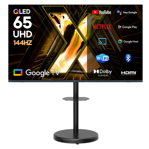 이노스 4K UHD QLED 퀀텀 스마트 Ai 구글 3.0 TV + FS-30 대형 무빙 TV 스탠드 블랙 세트, 165.1cm, X65 PRO QLED, 이동형 스탠드, 방문설치