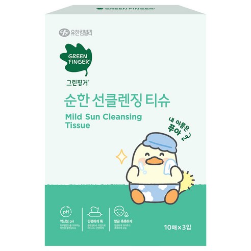 그린핑거 유아용 푸아 에디션 순한 선클렌징 티슈, 60g, 10매, 3개